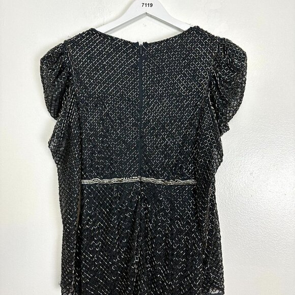 MAC DUGGAL Beaded Long Sleeve Sheath Dress in Charcoal Size US 6 - Picture 8 of 10